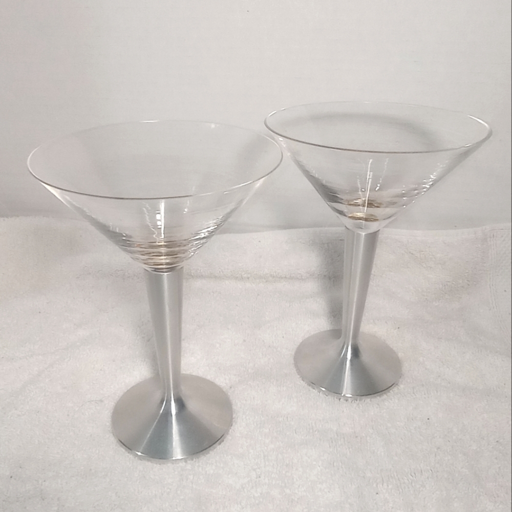 Set Of Two Elegant Vintage Silver Martini Glasses
